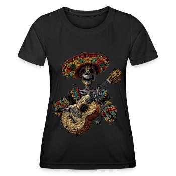 Ukulele Mexikanisches Skelett - Frauen Funktions-T-Shirt - Schwarz - Vorne - AI Model Female 172 light (172cm)