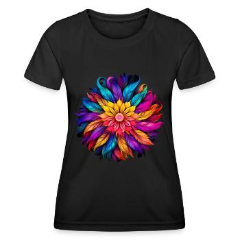 Mandala de plumes arc-en-ciel - T-shirt sport Femme - noir - Devant - AI Model Female 172 light (172cm)