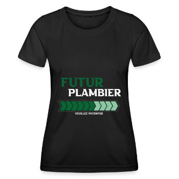 futur plombier - T-shirt sport Femme - noir - Devant - AI Model Female 172 light (172cm)