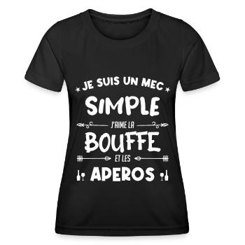 Un mec simple, bouffe et apéro - T-shirt sport Femme - noir - Devant - AI Model Female 172 light (172cm)