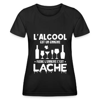 L'alcool est un ennemi - T-shirt sport Femme - noir - Devant - AI Model Female 172 light (172cm)