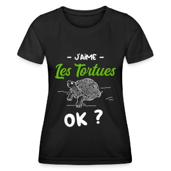 Oui Les Tortues je les Aime - T-shirt sport Femme - noir - Devant - AI Model Female 172 light (172cm)