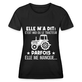 moi ou le tracteur, parfois elle me manque - T-shirt sport Femme - noir - Devant - AI Model Female 172 light (172cm)