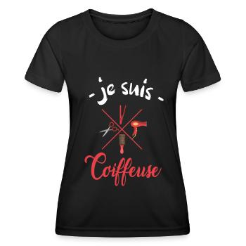 je suis coiffeuse - T-shirt sport Femme - noir - Devant - AI Model Female 172 light (172cm)