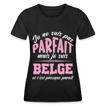 Je ne suis pas parfaite mais je suis Belge - T-shirt sport Femme - noir - Devant - AI Model Female 172 light (172cm)