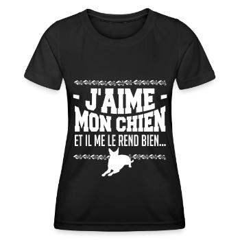 J aime mon chien et il me rend bien - T-shirt sport Femme - noir - Devant - AI Model Female 172 light (172cm)
