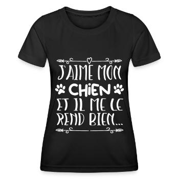 J aime mon chien - T-shirt sport Femme - noir - Devant - AI Model Female 172 light (172cm)