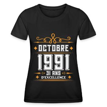 Octobre 1991 31 Ans d'excellence Anniversaire - T-shirt sport Femme - noir - Devant - AI Model Female 172 light (172cm)
