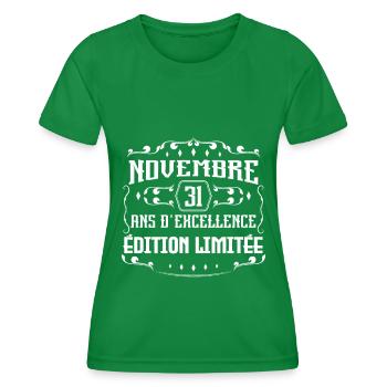 Novembre 31 Ans - Idée Cadeau Anniversaire - T-shirt sport Femme - vert - Devant - AI Model Female 172 dark (172cm)
