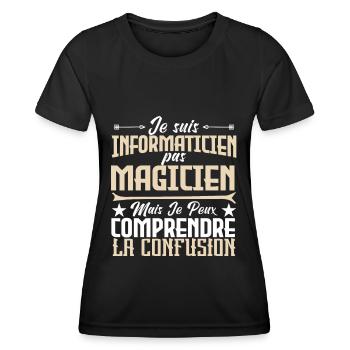 Je suis informaticien pas magicien. - T-shirt sport Femme - noir - Devant - AI Model Female 172 light (172cm)