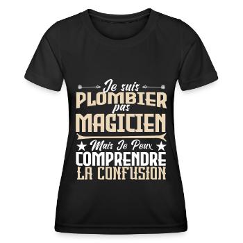 Plomberie | Plombier pas magicien - T-shirt sport Femme - noir - Devant - AI Model Female 172 light (172cm)