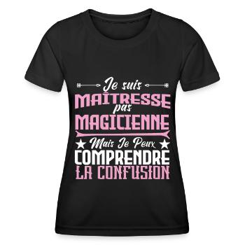 Je suis un maîtresse, pas un magicienne. - T-shirt sport Femme - noir - Devant - AI Model Female 172 light (172cm)