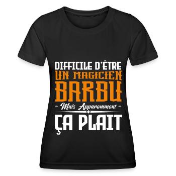 magicien barbu, citations barbe, cadeau magicien - T-shirt sport Femme - noir - Devant - AI Model Female 172 light (172cm)