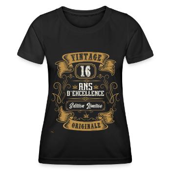 Vintage 16 ans, Idée cadeau d'anniversaire 16 ans. - T-shirt sport Femme - noir - Devant - AI Model Female 172 light (172cm)