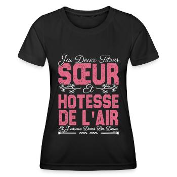 J'ai deux titres Sœur et hôtesse de l'air. soeur . - T-shirt sport Femme - noir - Devant - AI Model Female 172 light (172cm)