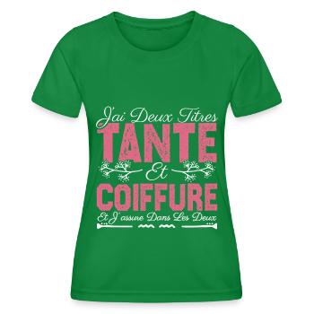 J'ai deux titres tante et Coiffeuse. Cadeau Tante. - T-shirt sport Femme - vert - Devant - AI Model Female 172 dark (172cm)