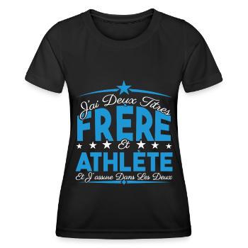 J'ai deux titres frère et Athlète. Cadeau frère. - T-shirt sport Femme - noir - Devant - AI Model Female 172 light (172cm)