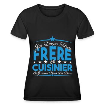 J'ai deux titres frère et Cuisinier. Cadeau frère. - T-shirt sport Femme - noir - Devant - AI Model Female 172 light (172cm)