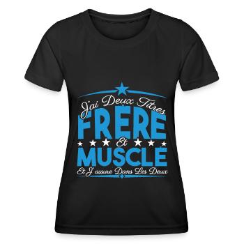 J'ai deux titres frère et Muscle. Cadeau frère. - T-shirt sport Femme - noir - Devant - AI Model Female 172 light (172cm)