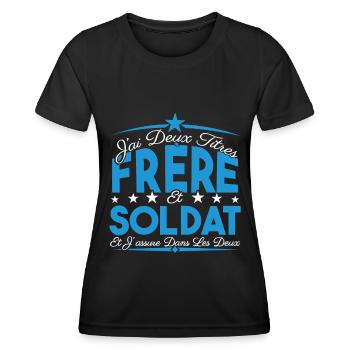 J'ai deux titres frère et Soldat. Cadeau. - T-shirt sport Femme - noir - Devant - AI Model Female 172 light (172cm)