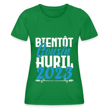 Annonce grossesse. bientôt Cousin Avril 2023. - T-shirt sport Femme - vert - Devant - AI Model Female 172 dark (172cm)
