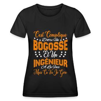 c'est compliqué d'être un Bogosse et un Ingénieur - T-shirt sport Femme - noir - Devant - AI Model Female 172 light (172cm)