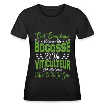 c'est compliqué être un Bogosse et un Viticulteur. - T-shirt sport Femme - noir - Devant - AI Model Female 172 light (172cm)