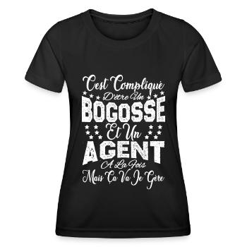 c'est compliqué d'être un Bogosse et un Agent. - T-shirt sport Femme - noir - Devant - AI Model Female 172 light (172cm)