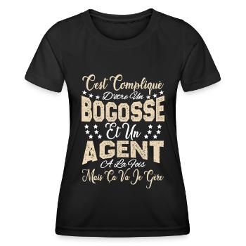 c'est compliqué d'être un Bogosse et un Agent. - T-shirt sport Femme - noir - Devant - AI Model Female 172 light (172cm)