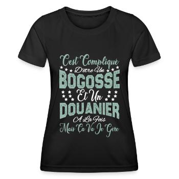 c'est compliqué d'être un Bogosse et un Douanier. - T-shirt sport Femme - noir - Devant - AI Model Female 172 light (172cm)
