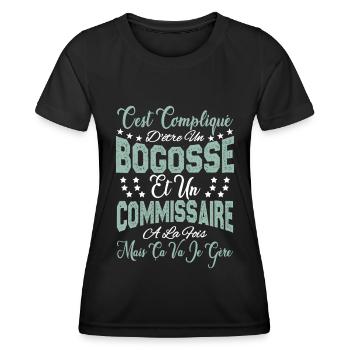 c'est compliqué être un Bogosse et un Commissaire. - T-shirt sport Femme - noir - Devant - AI Model Female 172 light (172cm)