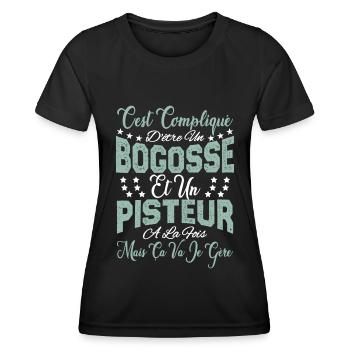 c'est compliqué d'être un Bogosse et un Pisteur. - T-shirt sport Femme - noir - Devant - AI Model Female 172 light (172cm)