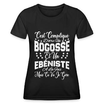 c'est compliqué d'être un Bogosse et un Ebéniste. - T-shirt sport Femme - noir - Devant - AI Model Female 172 light (172cm)