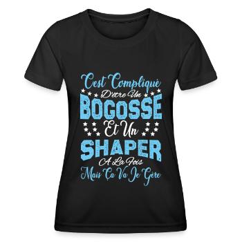 c'est compliqué d'être un Bogosse et un Shaper. - T-shirt sport Femme - noir - Devant - AI Model Female 172 light (172cm)