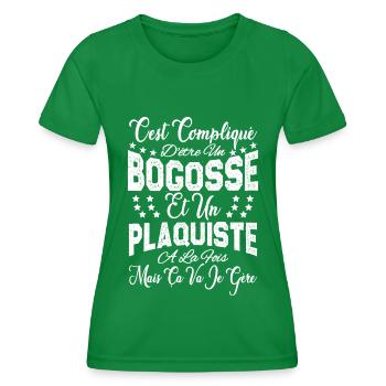 c'est compliqué d'être un Bogosse et un Plaquiste. - T-shirt sport Femme - vert - Devant - AI Model Female 172 dark (172cm)