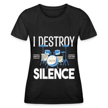 Ich zerstöre das Schweigen. Geschenkschlagzeuger, Geschenkmusiker - Frauen Funktions-T-Shirt - Schwarz - Vorne - AI Model Female 172 light (172cm)
