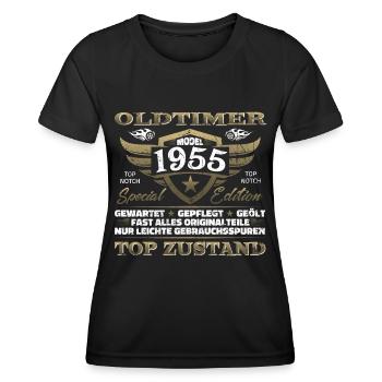Oldtimer 1955 Baujahr – Vintage Retro Geburtstag - Frauen Funktions-T-Shirt - Schwarz - Vorne - AI Model Female 172 light (172cm)