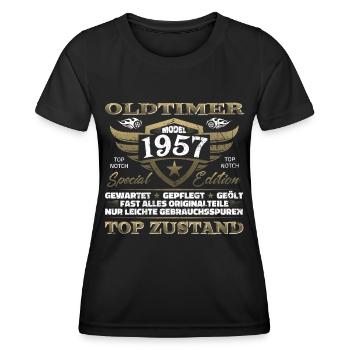 Oldtimer 1957 Baujahr – Vintage Retro Geburtstag - Frauen Funktions-T-Shirt - Schwarz - Vorne - AI Model Female 172 light (172cm)
