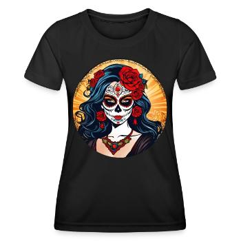 Dia de los Muertos Frau mit Blumen - Frauen Funktions-T-Shirt - Schwarz - Vorne - AI Model Female 172 light (172cm)