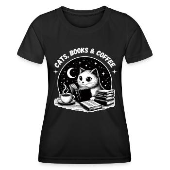 Chats, Livres, Café, Maman Chat, Propriétaire De Chat, Mignon - T-shirt sport Femme - noir - Devant - AI Model Female 172 light (172cm)