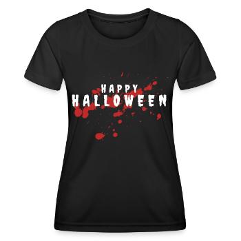 HAPPY HALLOWEEN MOTIV MIT HORROR KÜRBIS - Frauen Funktions-T-Shirt - Schwarz - Vorne - AI Model Female 172 light (172cm)