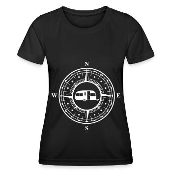 CARAVANE DANS COMPASS - (C) - T-shirt sport Femme - noir - Devant - AI Model Female 172 light (172cm)