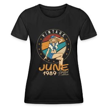 Millésime 1989 - Né en Juin 1989 - T-shirt sport Femme - noir - Devant - AI Model Female 172 light (172cm)