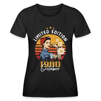 Oktober 1980 geboren | October 1980 - Frauen Funktions-T-Shirt - Schwarz - Vorne - AI Model Female 172 light (172cm)