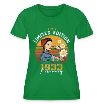 91 Jahre - Geboren im Februar 1933 - Frauen Funktions-T-Shirt - Kelly Green - Vorne - AI Model Female 172 dark (172cm)
