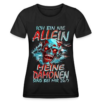 ICH BIN NIE ALLEIN - MEINE DÄMONEN SIND BEI MIR - Frauen Funktions-T-Shirt - Schwarz - Vorne - AI Model Female 172 light (172cm)
