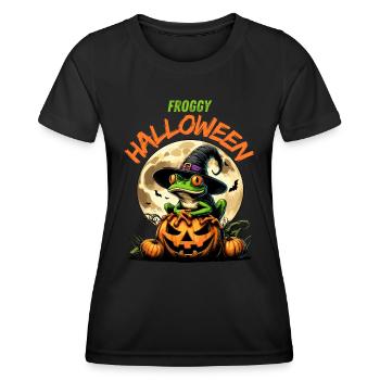 Halloween Frog Witch Pumpkin Full Moon Funny - Women's Functional T-Shirt - black - Front - AI Model Female 172 light (172cm)