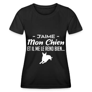 J aime mon chien - T-shirt sport Femme - noir - Devant - AI Model Female 172 light (172cm)
