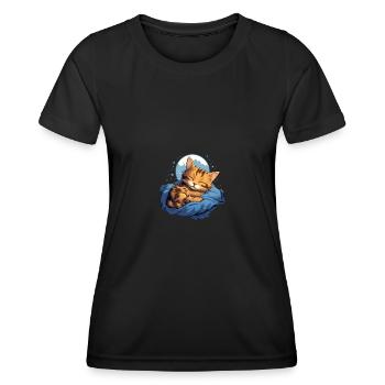 Katze Schlafen Bettdecke Müde Langschläfer Kitty - Frauen Funktions-T-Shirt - Schwarz - Vorne - AI Model Female 172 light (172cm)