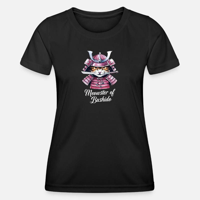 Watercolor Samurai Cat - Women's Functional T-Shirt - black